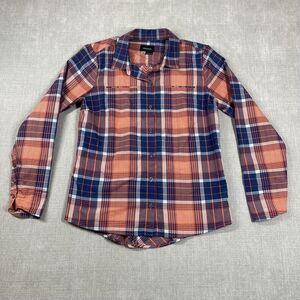 Marmot Shirt Womens Large Orange Blue Plaid Button Up Long Sleeve Hiking Outdoor